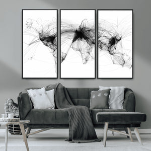 Abstract World Map Wall Art – Framed Geometric Line Canvas