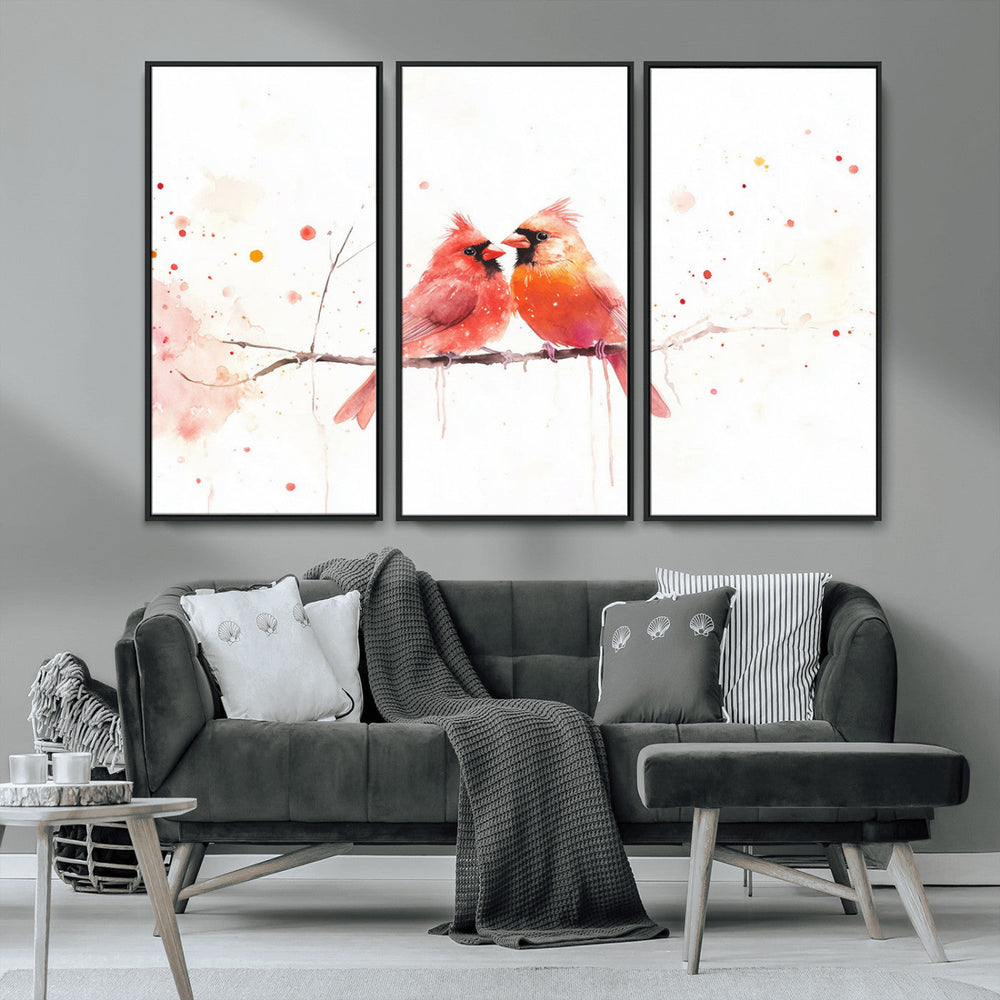 Cardinal Bird Canvas Wall Art - Male and Female Cardinal