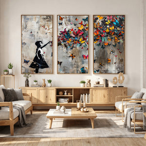 Banksy Butterfly Girl Wall Art – Modern Graffiti Canvas