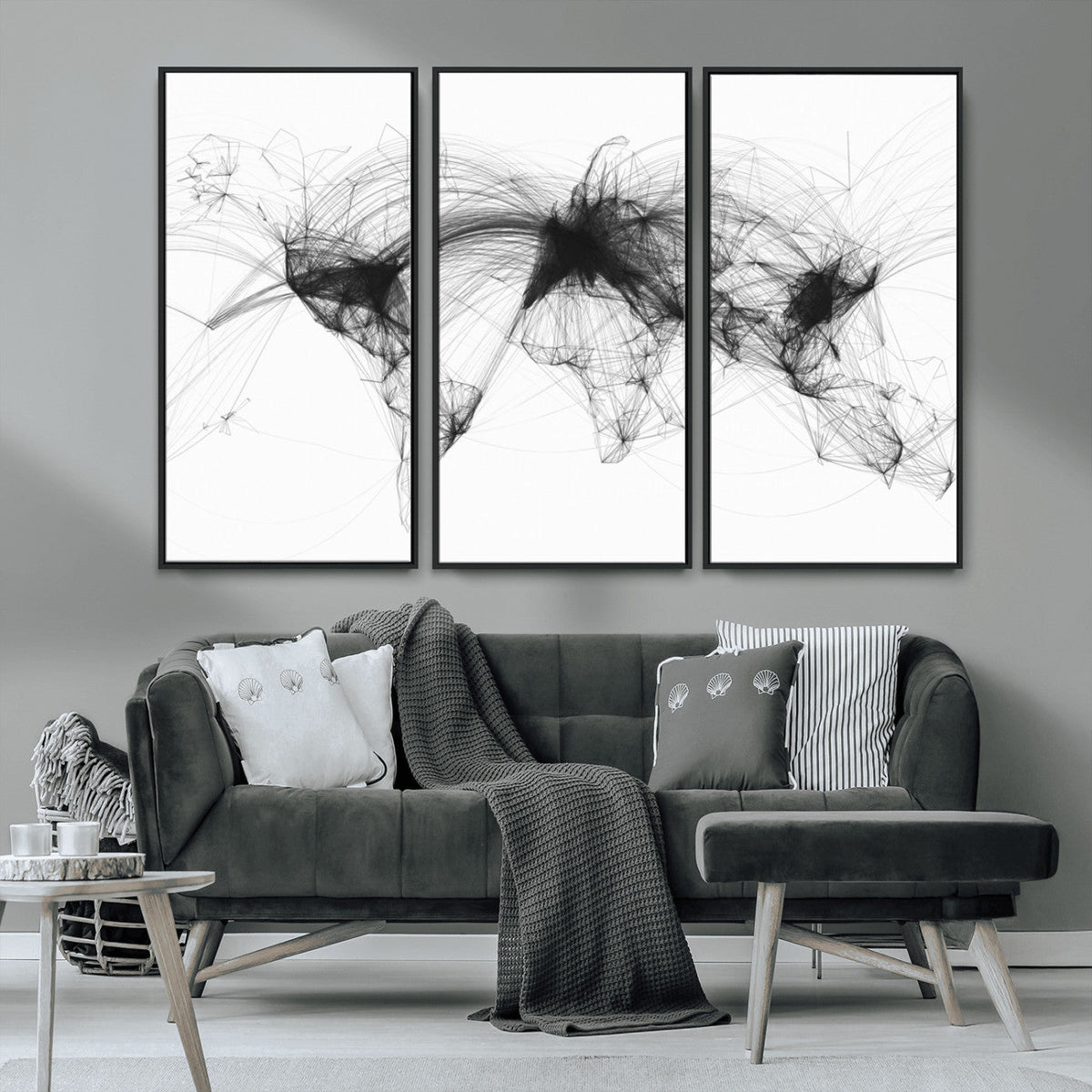 Flight Routes Air Traffic Map Canvas Wall Art - Framed -