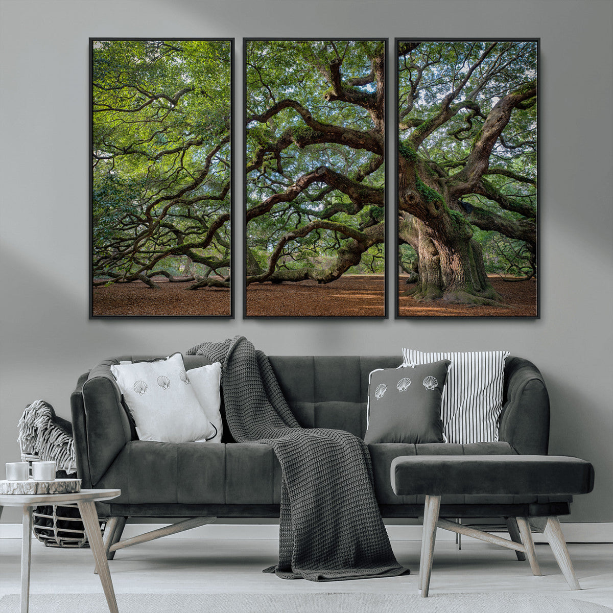 Historic Tree Wall Art – Framed Mossy Branch Canvas Artwork,