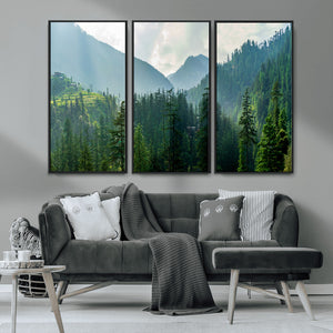 Misty Forest Mountain Wall Art Canvas Print – Framed Serene