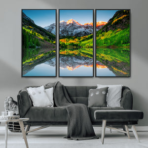 Sunrise Maroon Bells Lake Wall Art Canvas Print – Framed Elk