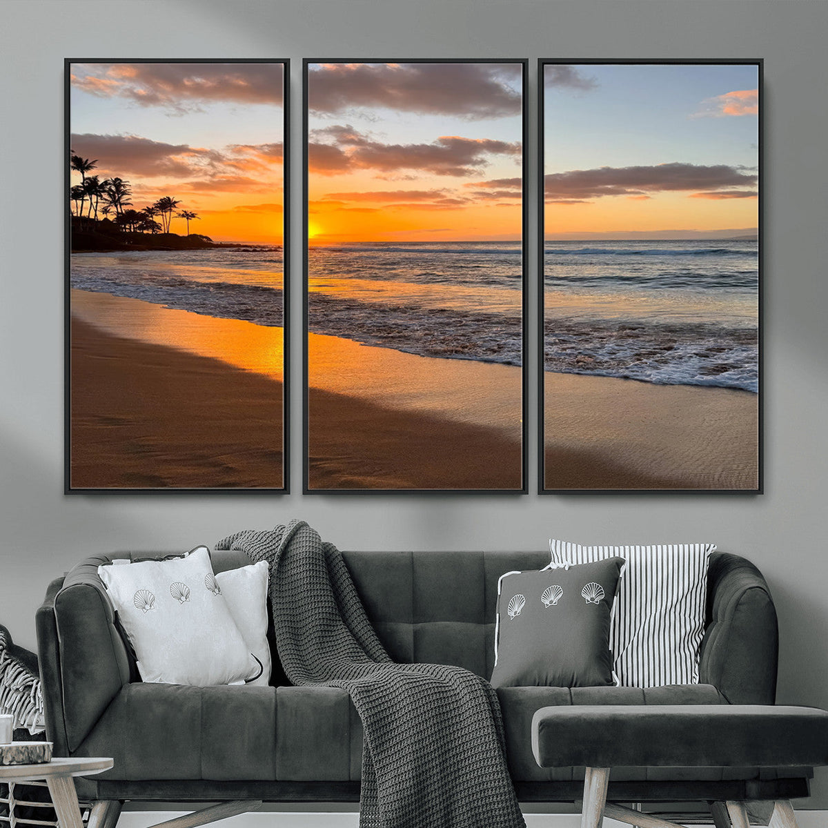 Tropical Beach Wall Art – Framed Sunset Ocean Canvas
