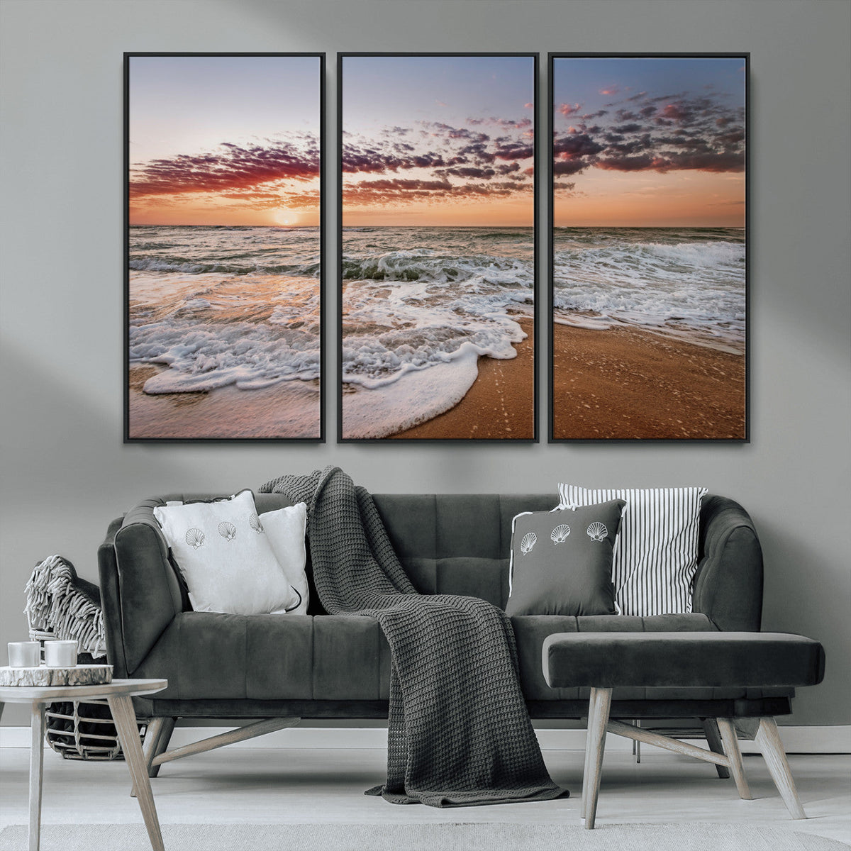 Ocean Sunset Wall Art Canvas Print – Framed Sandy Shore