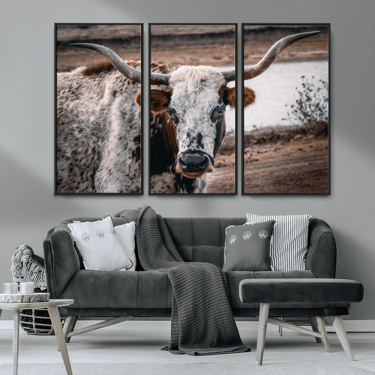 Texas Longhorn Wall Art Canvas Print – Framed Spotted Bull