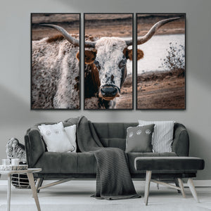 Texas Longhorn Wall Art Canvas Print – Framed Spotted Bull