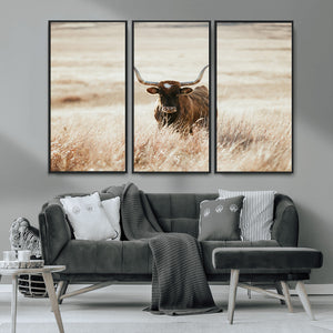 Texas Longhorn Wall Art Canvas Print – Framed Brown Horned