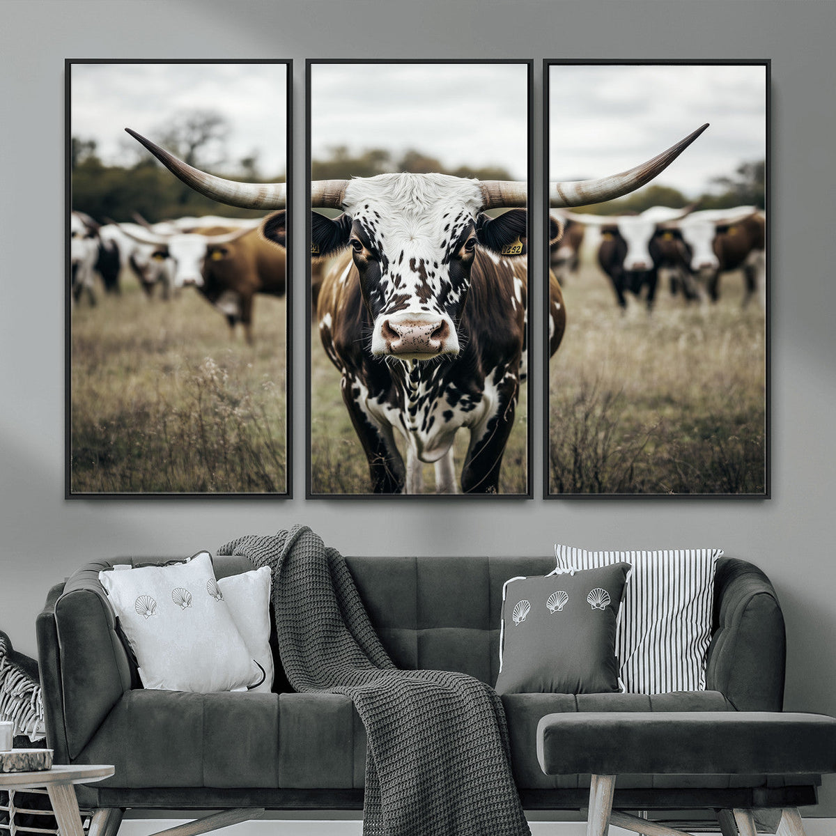 Texas Longhorn Wall Art – Framed Speckled Cow Canvas