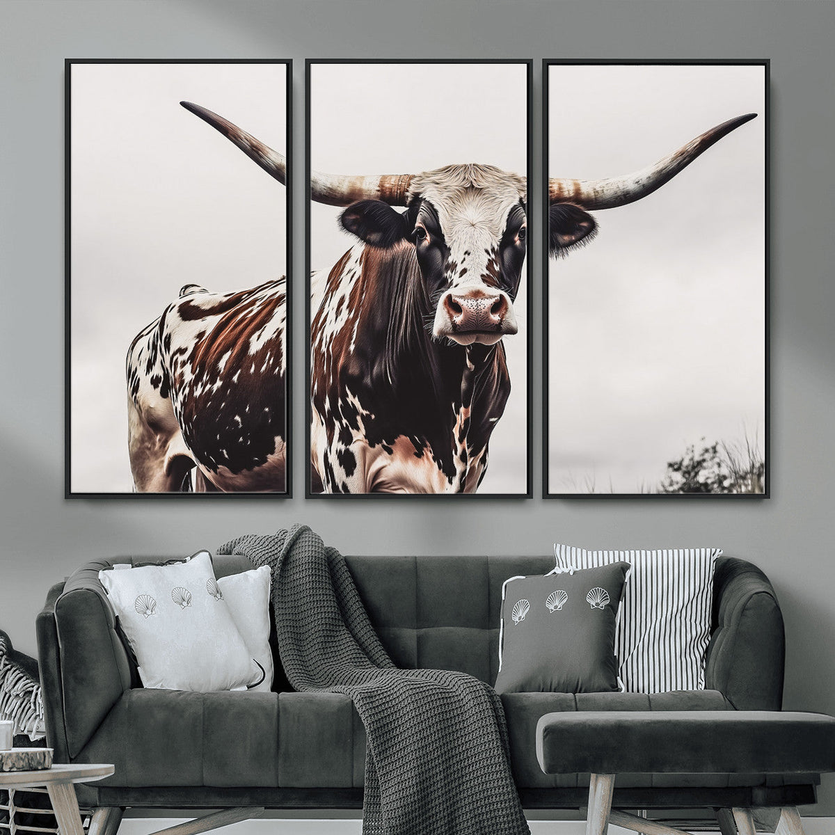 Texas Longhorn Wall Art Canvas Print – Framed Spotted Bull