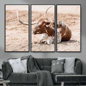 Texas Longhorn Wall Art – Framed Resting Bull Canvas