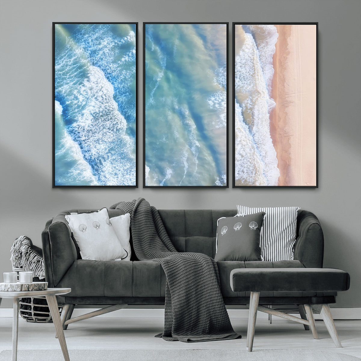 Aerial Ocean View Wall Art Canvas Print – Framed Soft Blue