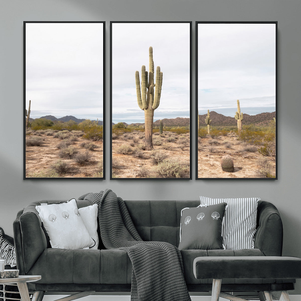 Saguaro Cactus Wall Art – Framed Desert Canvas Artwork,
