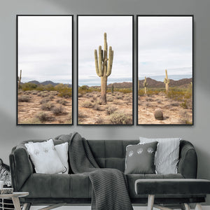 Saguaro Cactus Wall Art – Framed Desert Canvas Artwork,