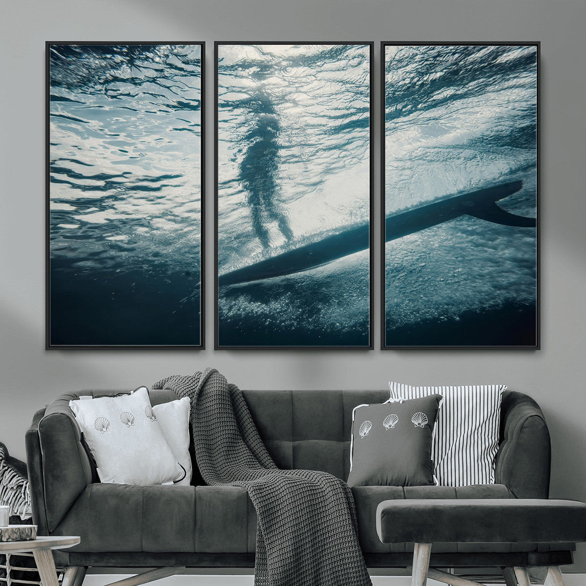 Underwater Surf Wall Art – Framed Ocean Wave Canvas Artwork,