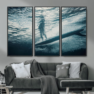 Underwater Surf Wall Art – Framed Ocean Wave Canvas Artwork,