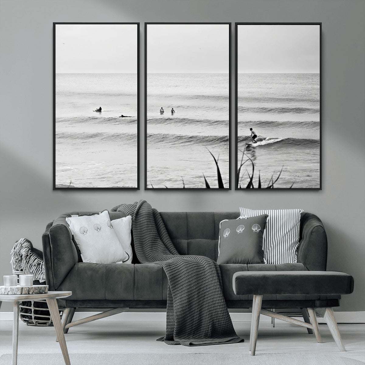 Surfer Silhouette Wall Art – Framed Calm Ocean Canvas
