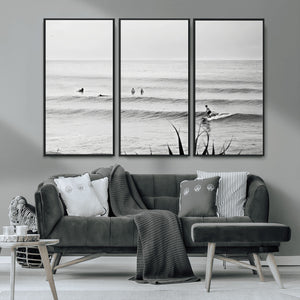 Surfer Silhouette Wall Art – Framed Calm Ocean Canvas