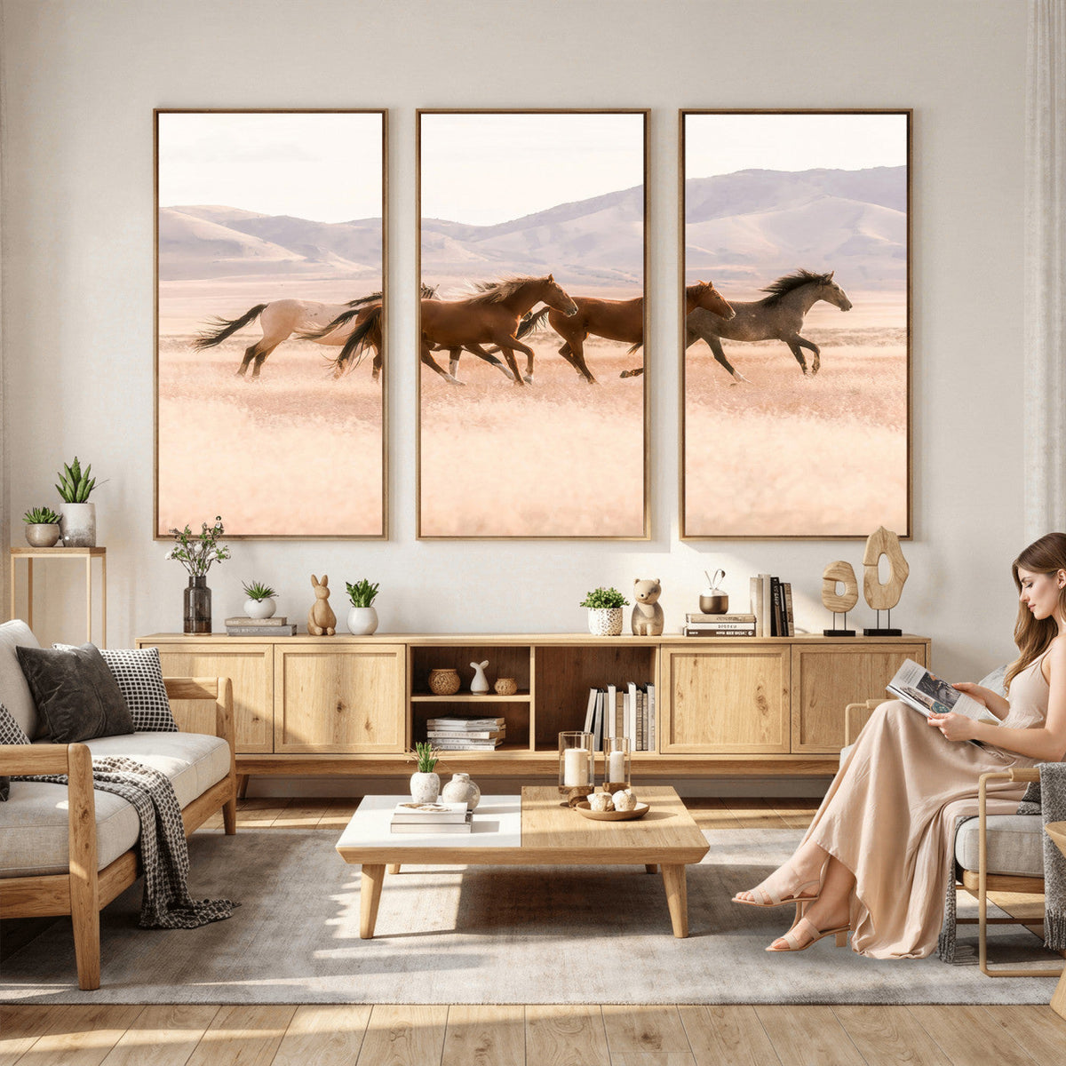 Wild Horse Wall Art Canvas Print – Framed Rustic Western Art
