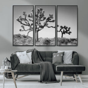 Joshua Tree Wall Art Canvas Print – Framed Monochrome Desert