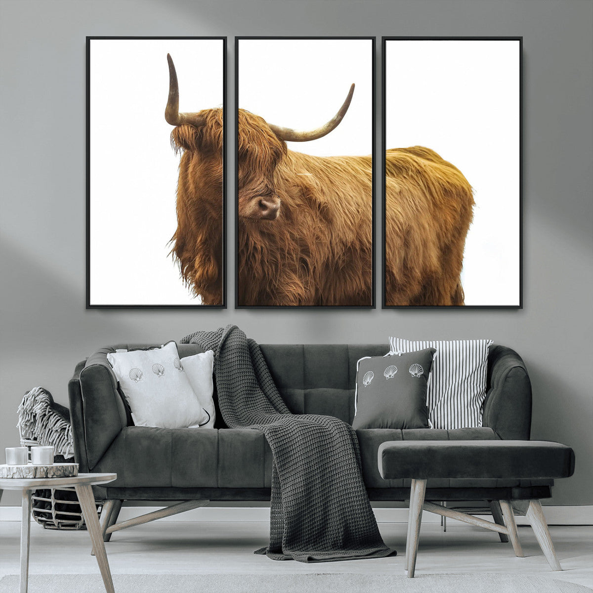 Highland Cow Wall Art Canvas Print – Framed Farmhouse Rustic