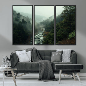 Misty Forest Wall Art Canvas Print – Framed Foggy River