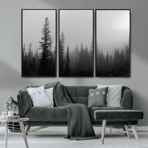 Misty Pines Wall Art Canvas Print – Framed Woodland