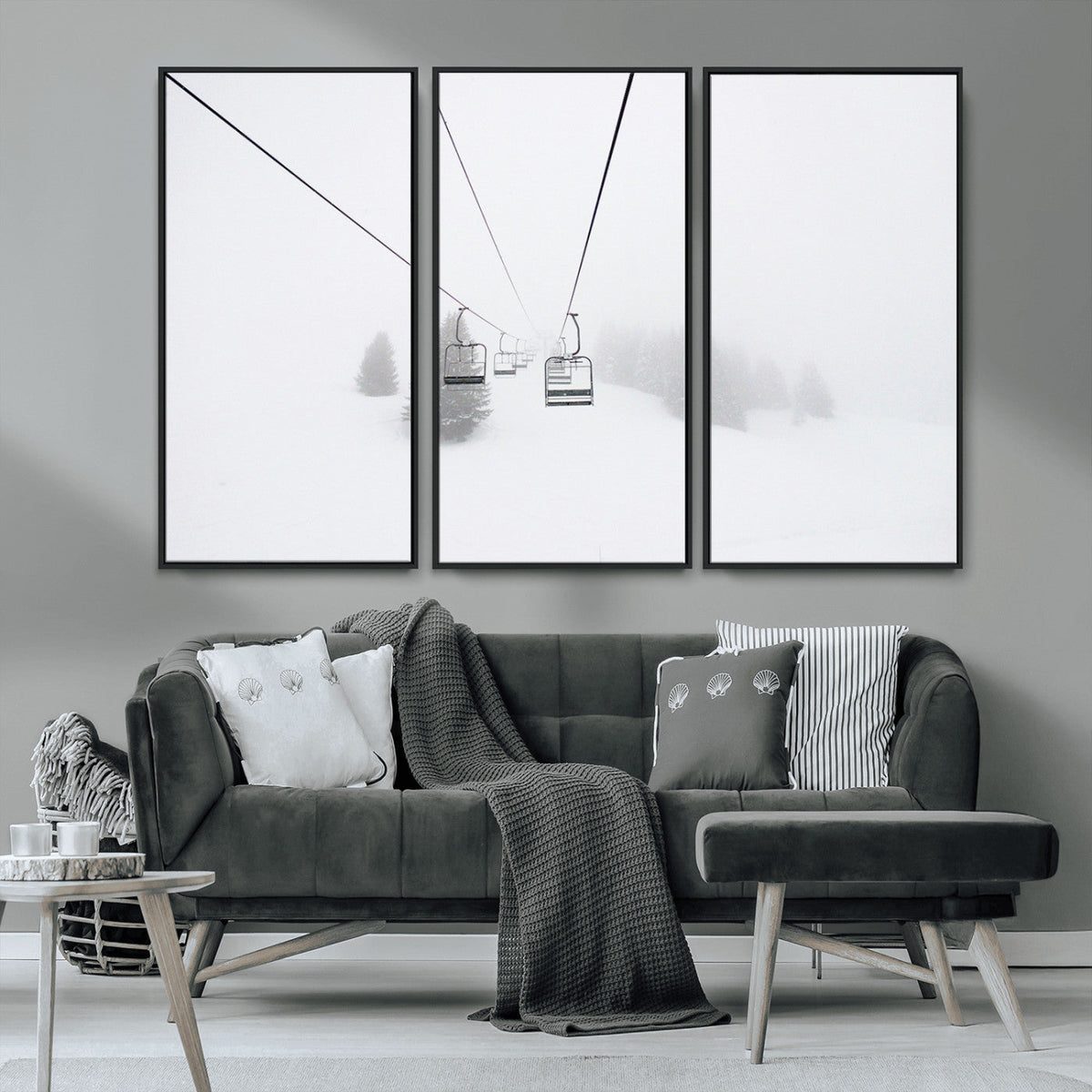 Ski Lift Wall Art Canvas Print – Snowy Alpine Landscape