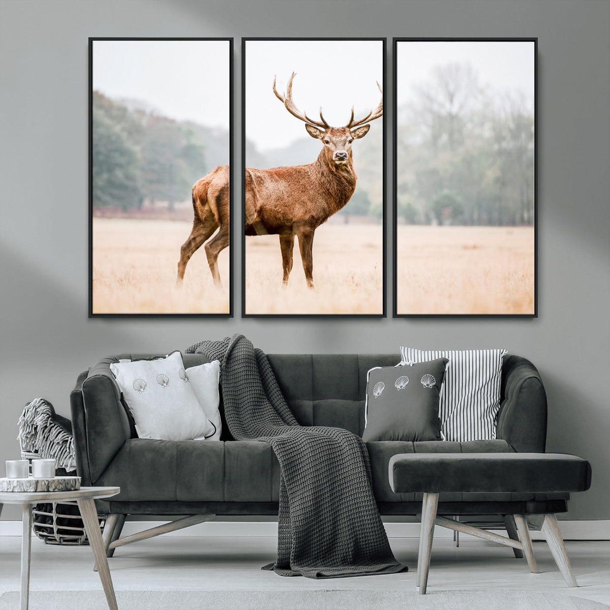 Vintage Wildlife Wall Art Canvas Print – Misty Landscape
