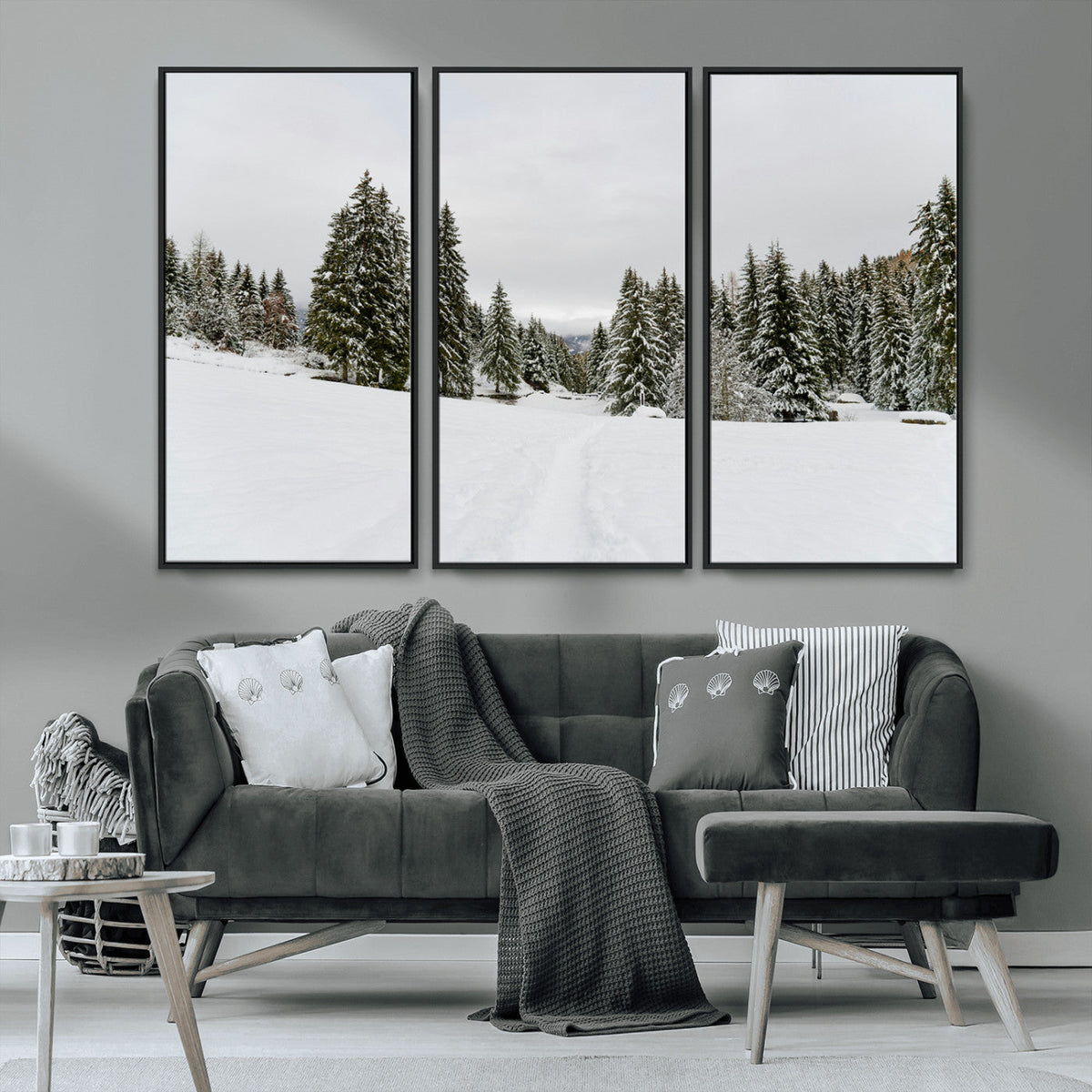 Frosty Pines Wall Art Canvas Print – Framed Silent Snowfall