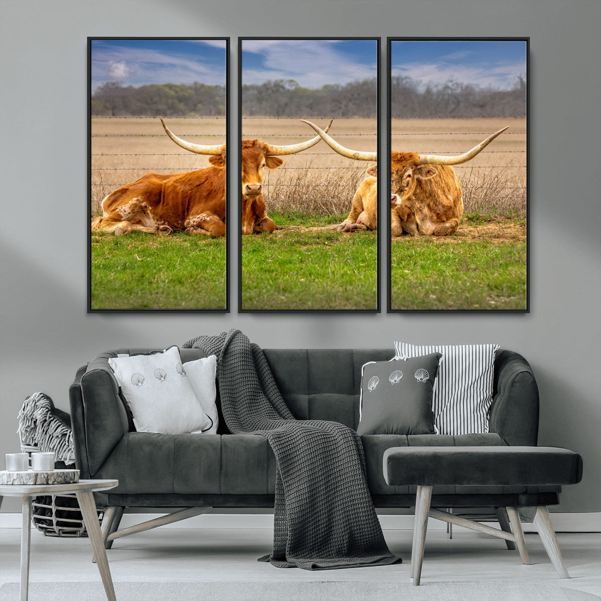 Texas Longhorn Pair Wall Art Canvas Print – Peaceful Rustic