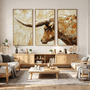 Rustic Longhorn Bull Wall Art Canvas Print – Vintage Western