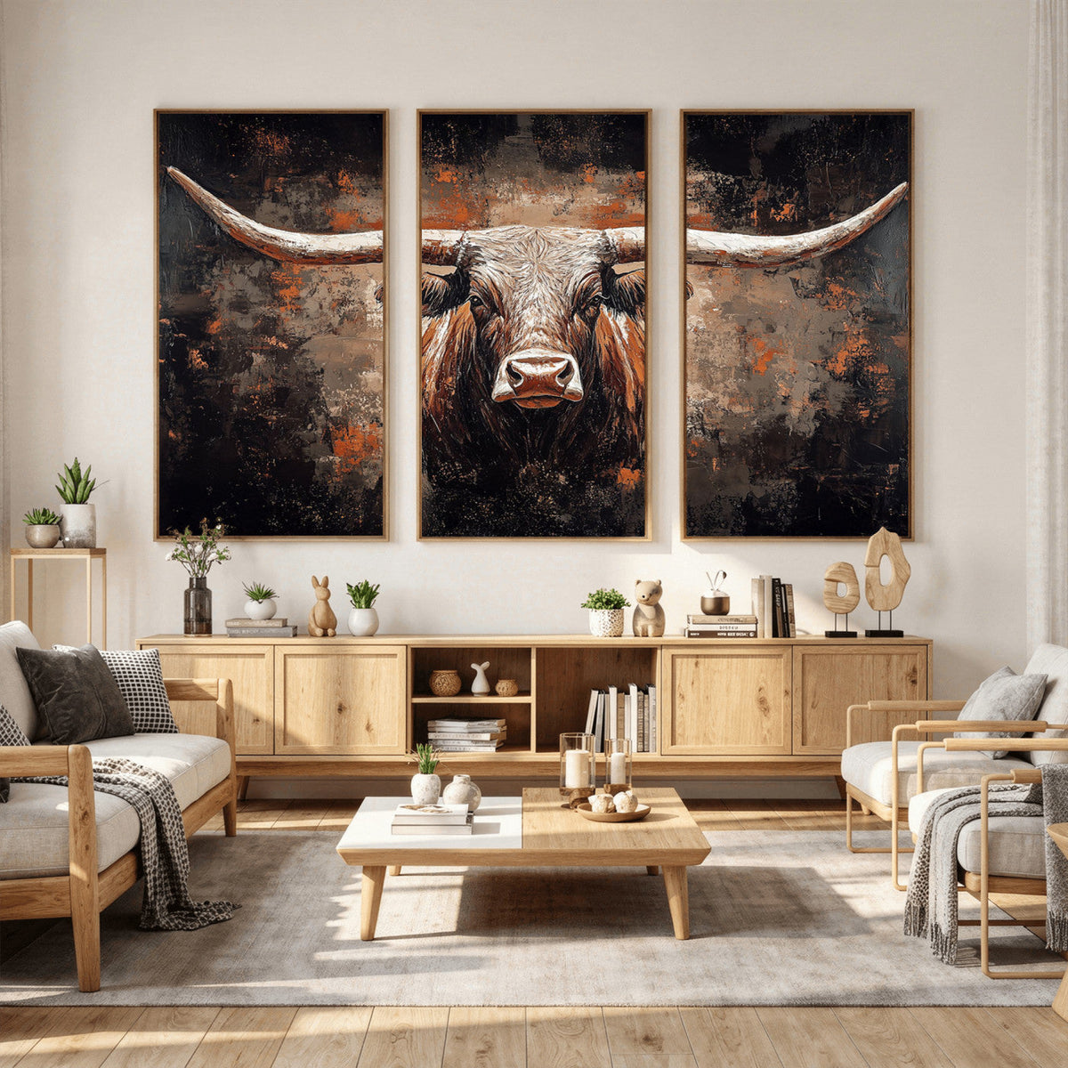 Abstract Longhorn Wall Art Canvas Print – Vintage Western