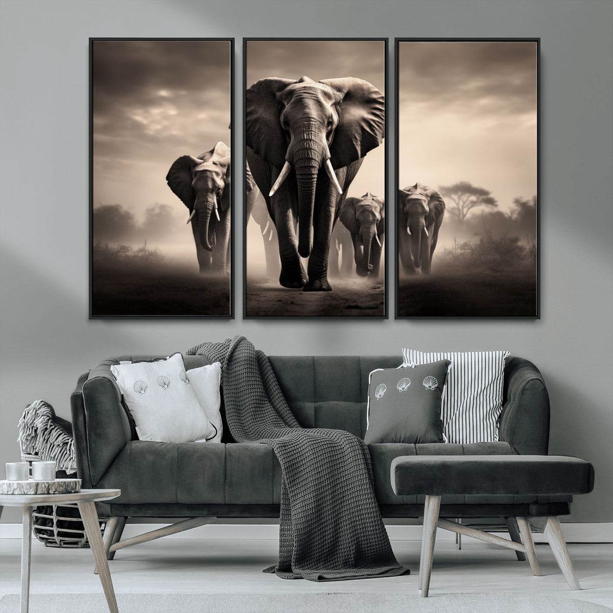 Elephant Family Wall Art Canvas Print, Framed Elephant Wall