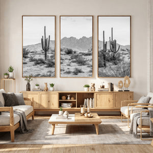 Black White Arizona Desert Canvas Wall Art Cactus Farmhouse