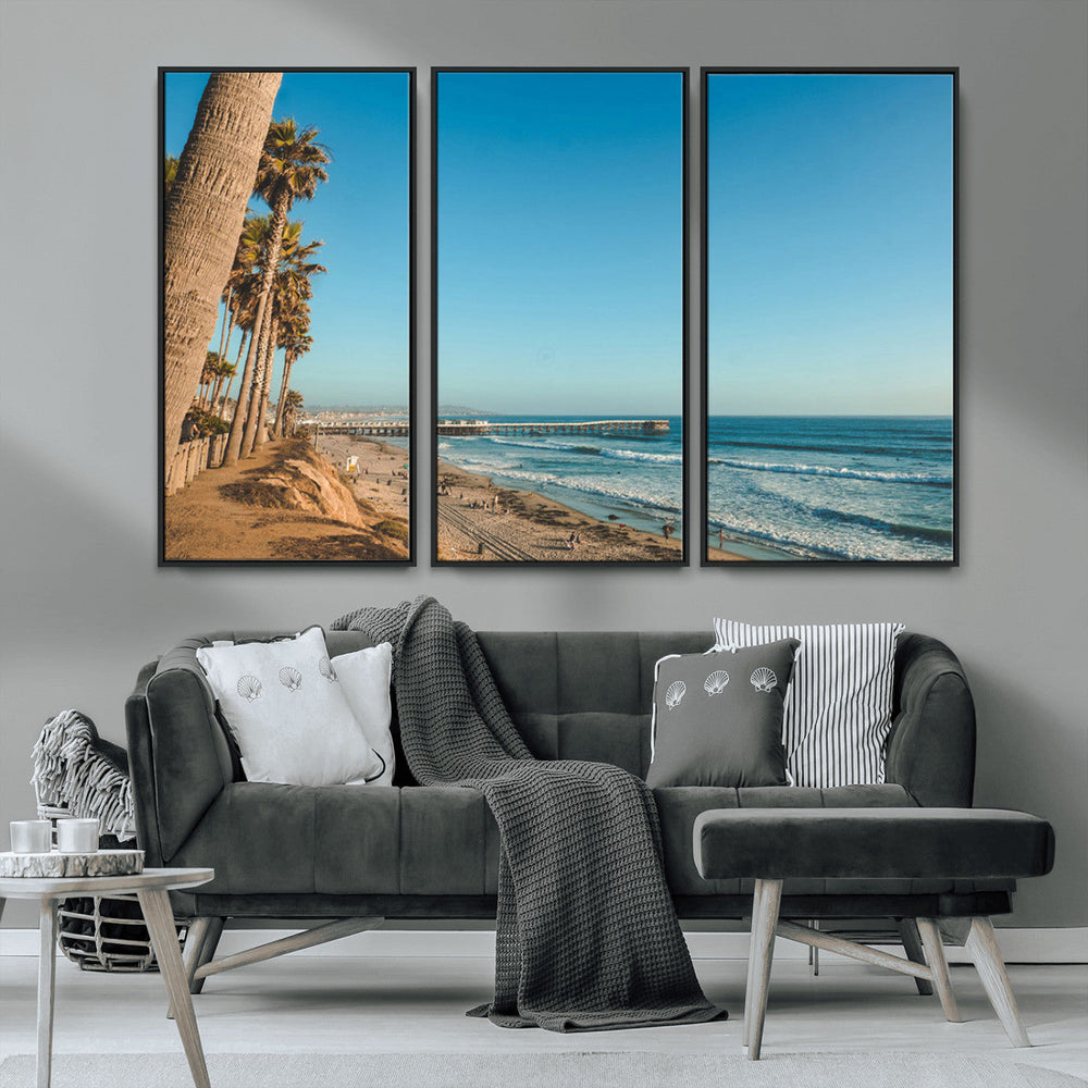 Scenic Beach Wall Art Canvas Print – Tall Palm Trees, Sandy