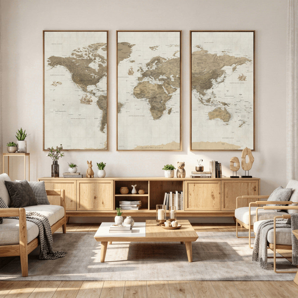 Detailed World Map Wall Art Canvas Print