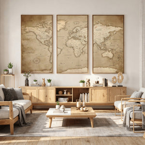 Colorful Watercolor World Map Canvas Wall Art – Framed