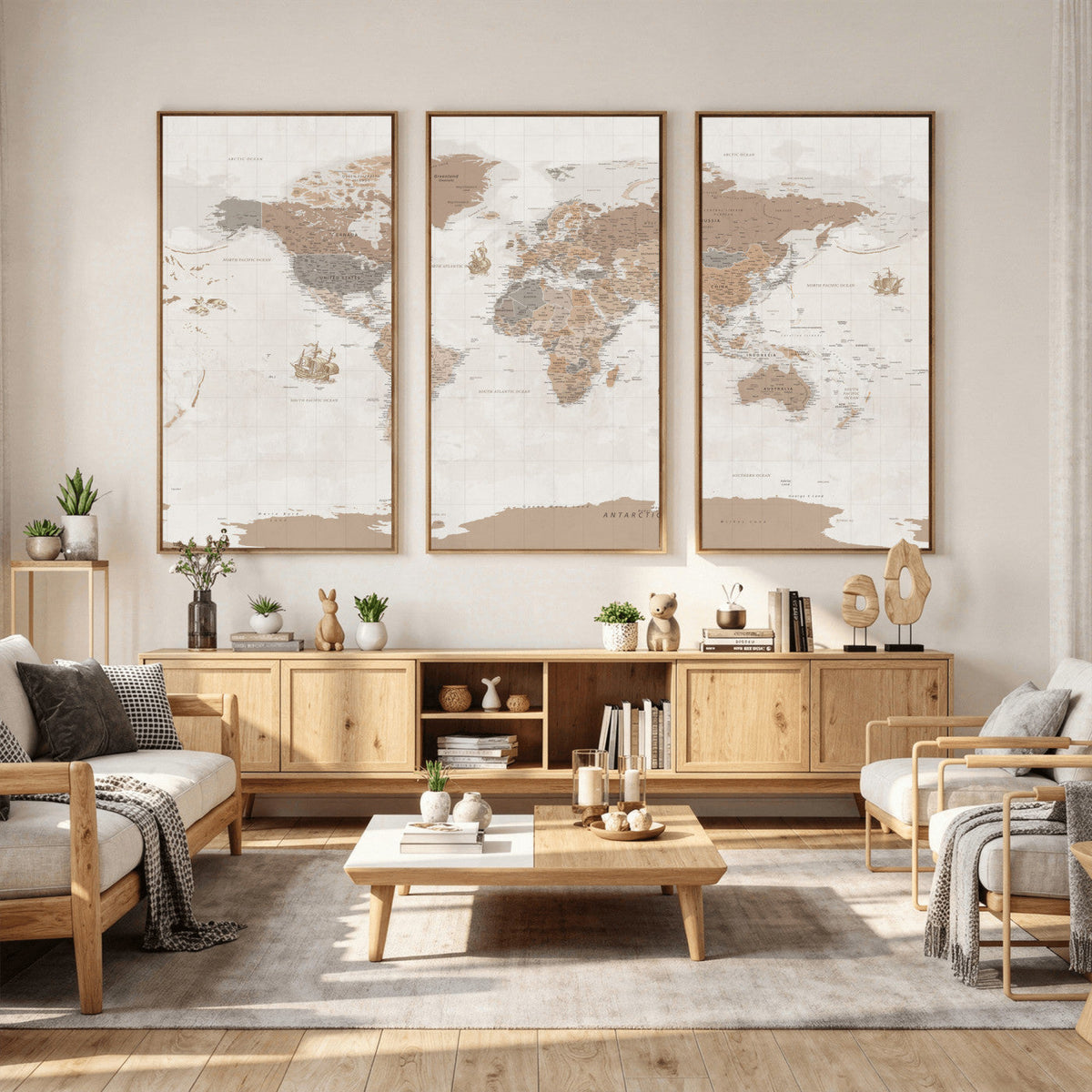 Framed Large World Map Canvas Print for Office Decor