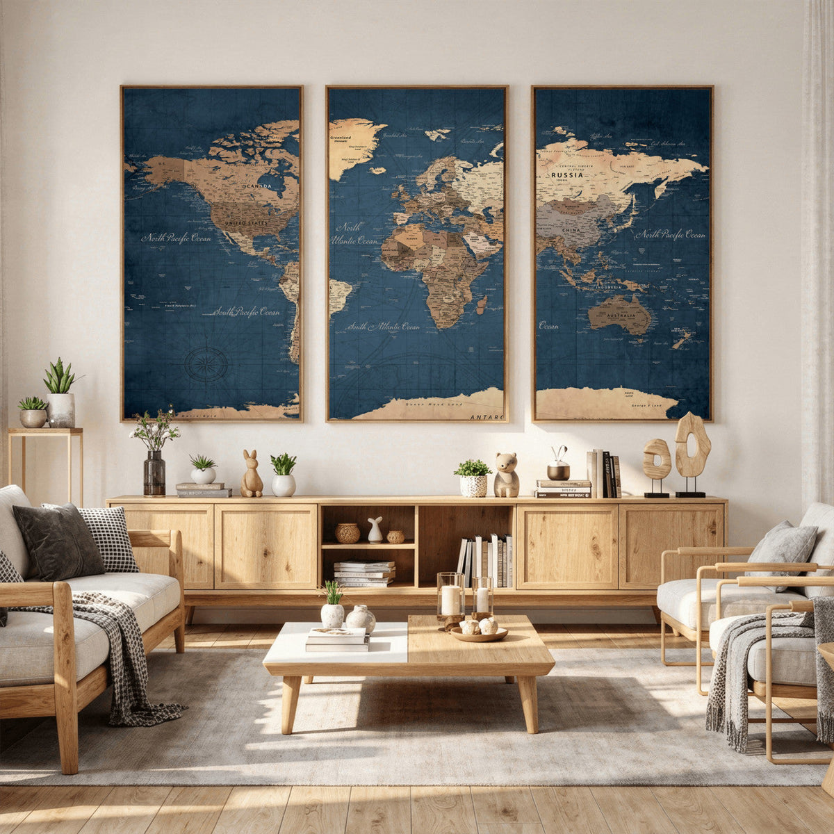 Navy Blue World Map Canvas Print – Framed Travel Map Wall
