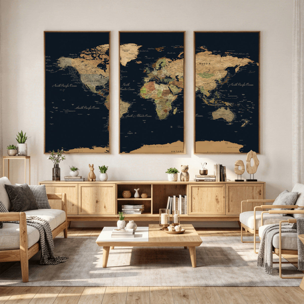 Vintage World Map Canvas on the Dark Background Wall Art