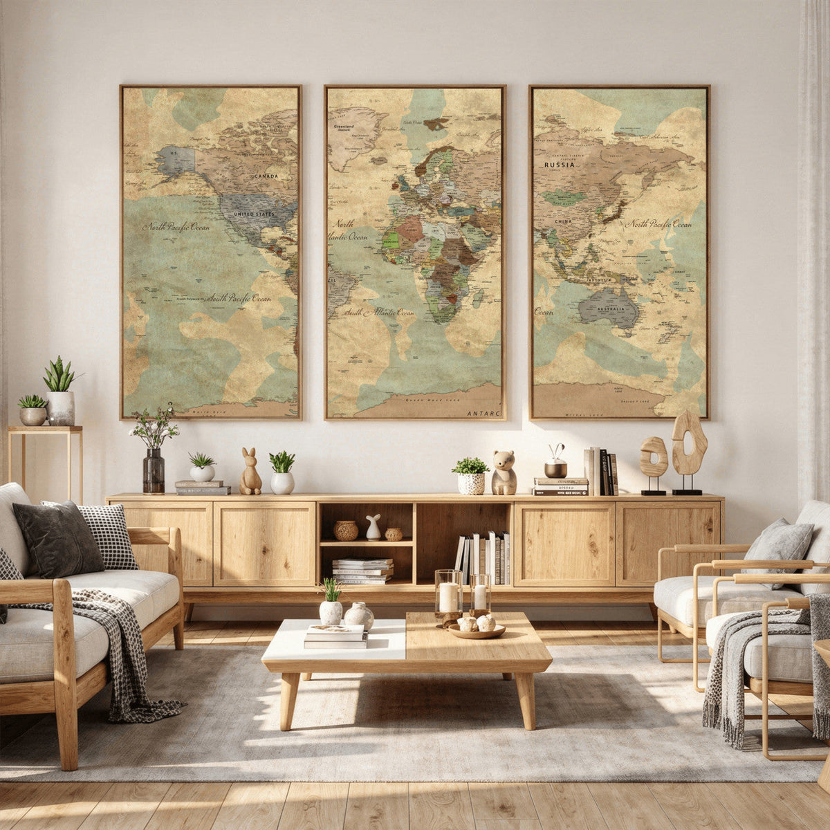 Vintage World Map Wall Art | Ready to Hang and Framed