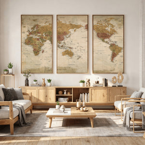Vintage Detailed World Map Wall Art Canvas Print – Antique