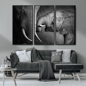 Elephant Family Wall Art Canvas, Framed Elephant Family