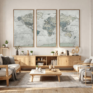 Neutral Vintage World Map Canvas Wall Art Print, Classic Map