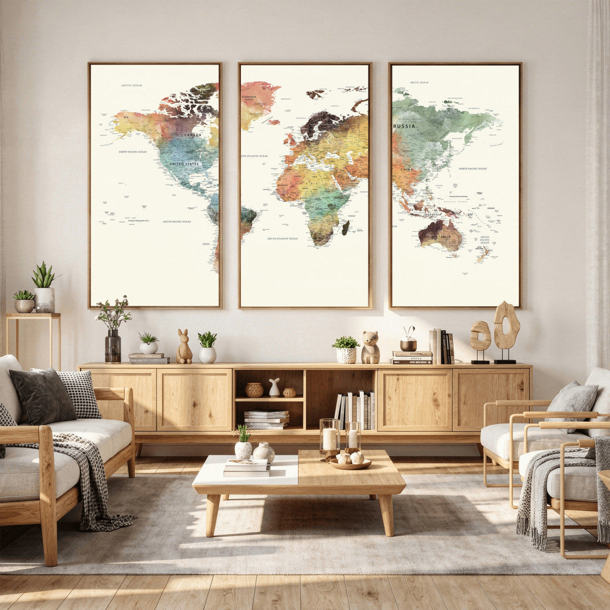 Framed World Map Wall Art Canvas Print for Living Room and