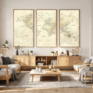 Colorful Watercolor World Map Canvas Wall Art – Framed