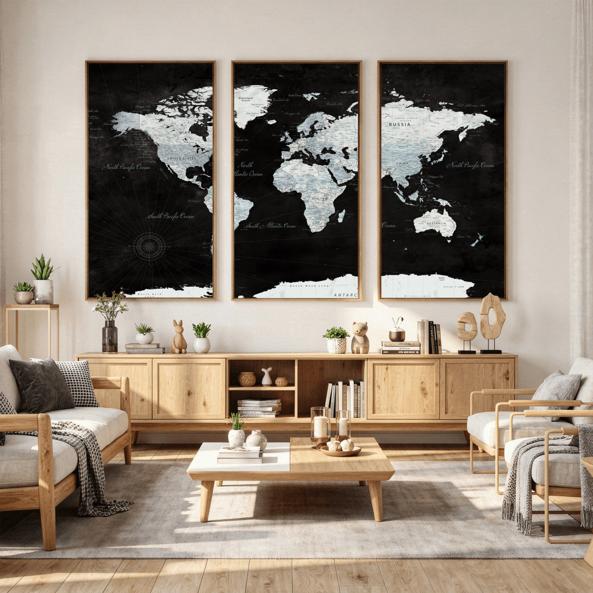 World Map Canvas Print – Framed Push Pin Wall Art, Color