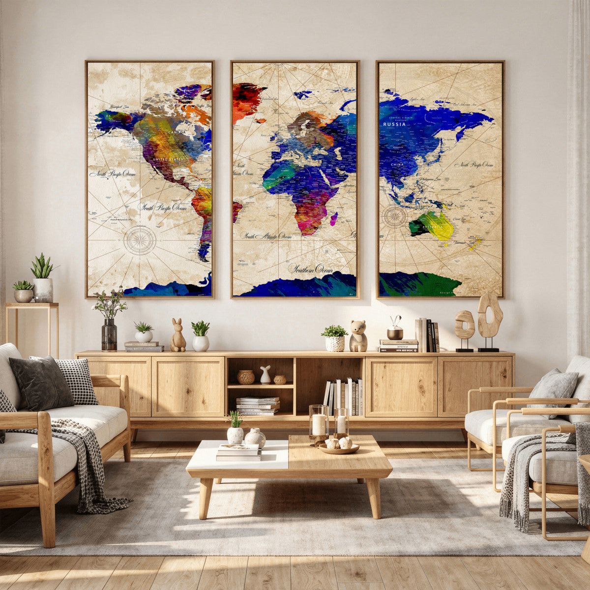 Watercolor World Map Canvas Print – Framed Wall Art for