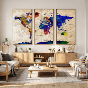 Watercolor World Map Canvas Print – Framed Wall Art for